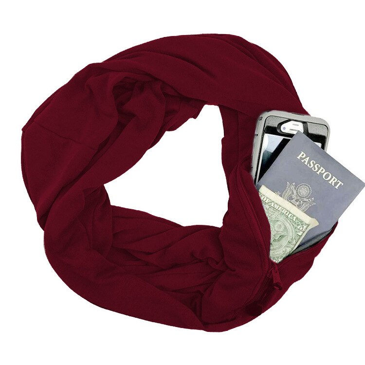 Convertible Infinity Sjaal met Pocket Reis Infinity Sjaal All-Match Mode Vrouwen Sjaals Effen Soft Pocket Loop Sjaal: Red