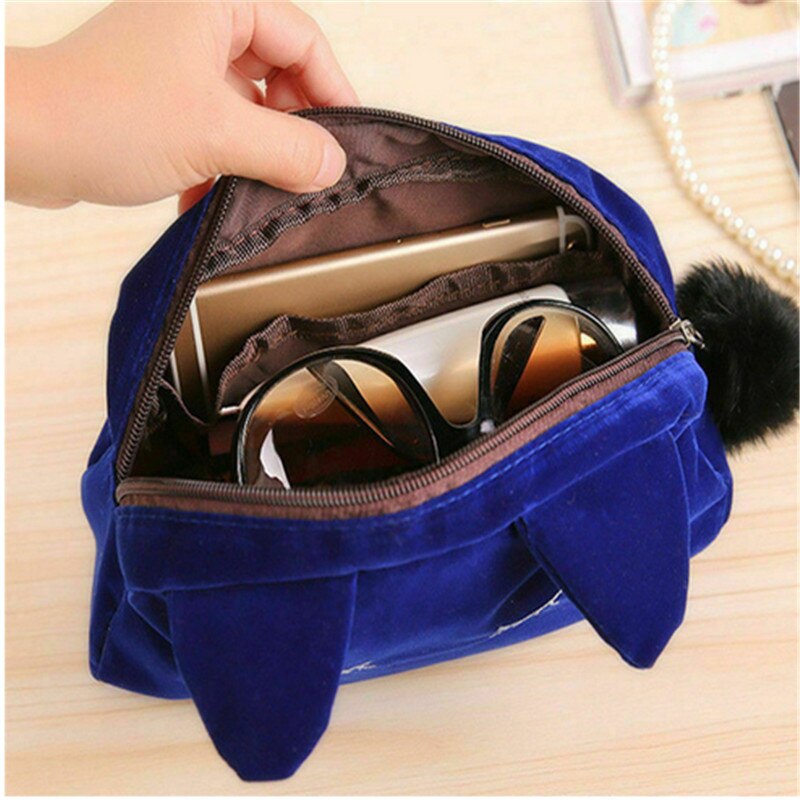 Cute Flannel Small Cosmetic Bags Women Makeup Cartoon Cat Storage Bags Travel Organizer Pen Pencil Pouch Bags