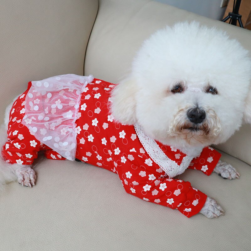 Mono fino para perros y mascotas ropa estampada, peto de encaje, pijamas elásticos de algodón 100% para perros pequeños, Chihuahua, sudadera de Caniche