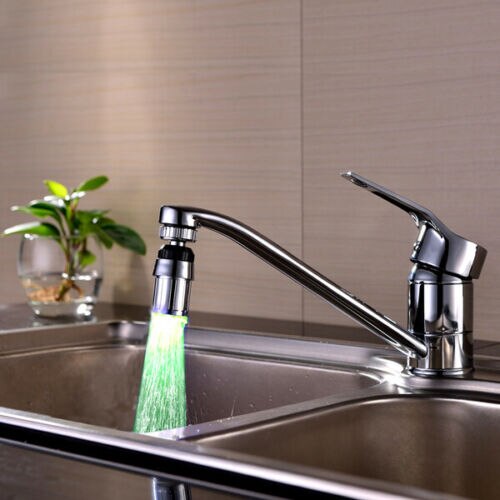 Family Bathroom Kitchen LED Faucet Mixer Tap Nozzle Water Temperature Control Sensor 360°Swivel Faucet Extender: Green