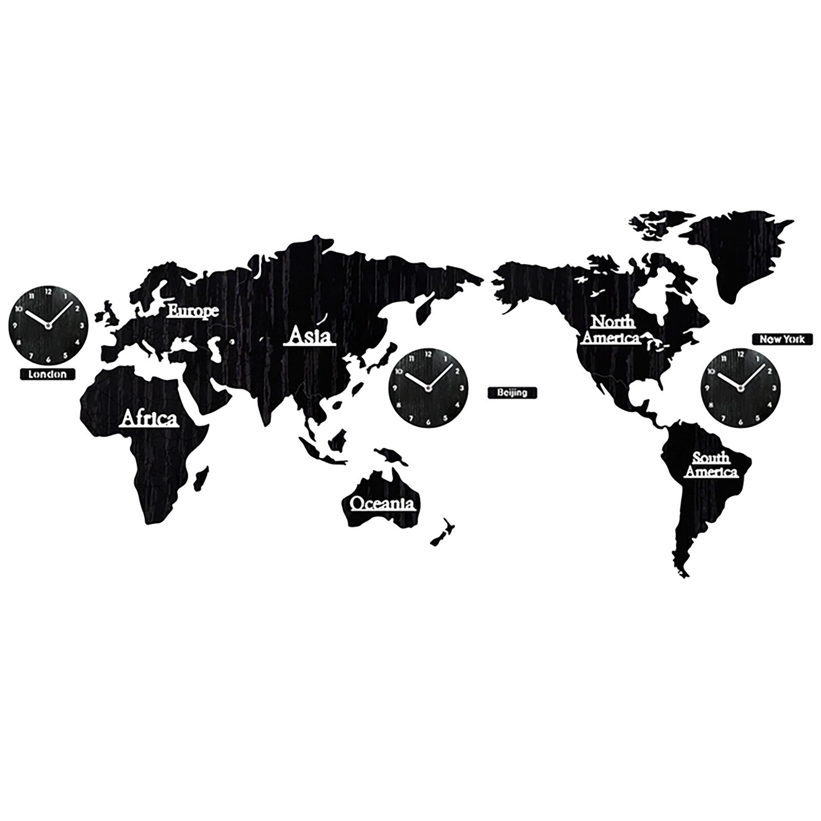 World Wood Clock Wall Decoration Sticker Diy Wall Living Room Europe 3d Map Surface Modern Home Office Decor Klok: Black