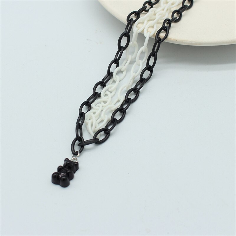 Collana con ciondolo orso in resina creativa colore caramella divertente doppio strato dichiarazione girocollo Harajuku regali gioielli per feste