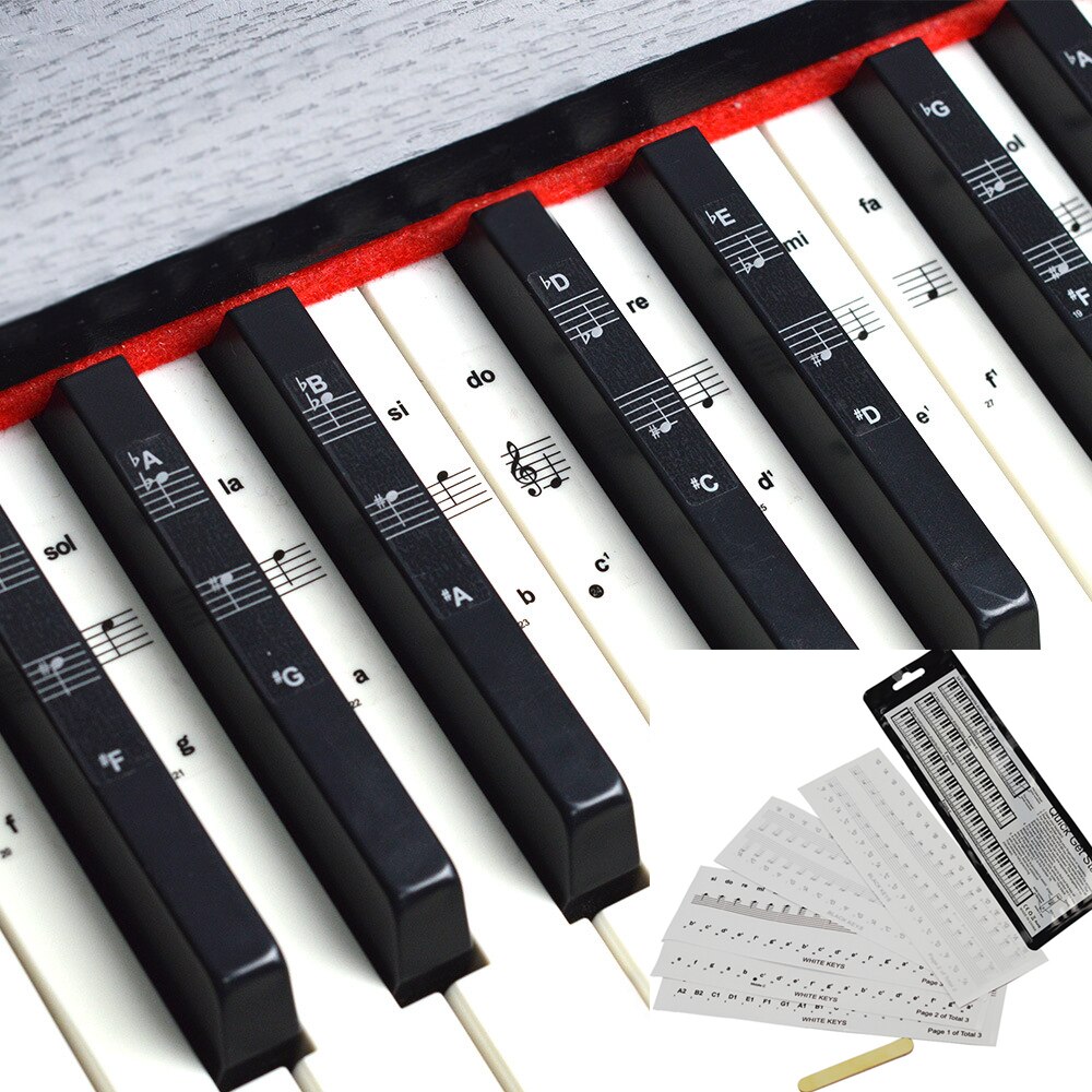 Piano Keyboard Sticker 88/61/49/37 Key Electronic Keyboard Piano Sticker Beginner helper Stave Note Sticker: Silver