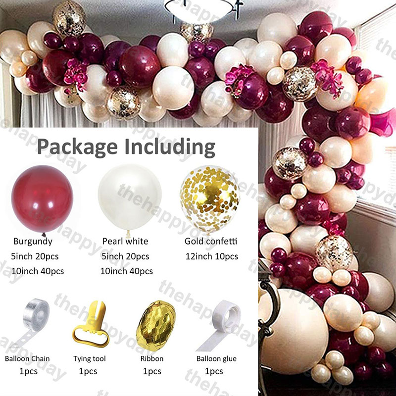 Burgundy Wine Red Balloons Garland Kit Red Gold Balloon Arch Christmas Balloons Garland Christmas Decor Valentine's Day Decor: D 134pcs