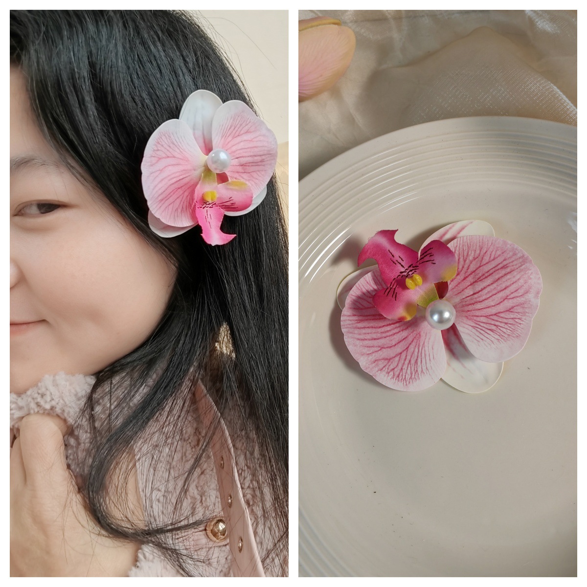 Grampos de cabelo de borboleta de flor de orquídea artificial para mulheres meninas phalaenopsis pérola bico de pato grampos de cabelo acessórios de cabelo