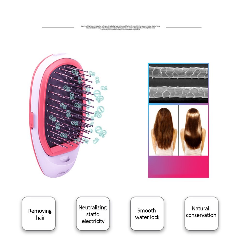 Cepillo de pelo portátil iónico alisador de pelo cepillo de iones negativos peine para llevar masaje antiestático peine de pelo lacio