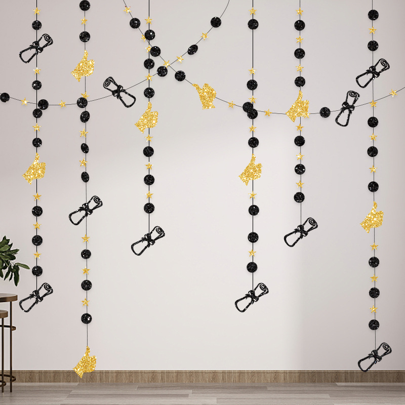 Guirnaldas de graduación de oro y negro con purpurina de 4M, adornos colgantes para de graduación 2025, decoración del hogar