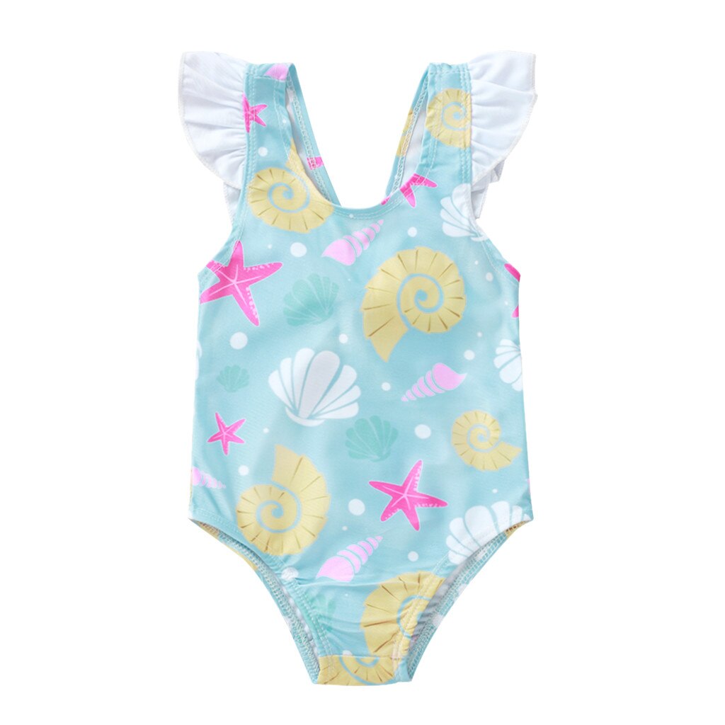 Zomer Badpak Pasgeboren Baby Baby Meisje Shell Print Badpak Costum Badmode Ruche Zwemmen Kleurrijke Een Stuk Bikini