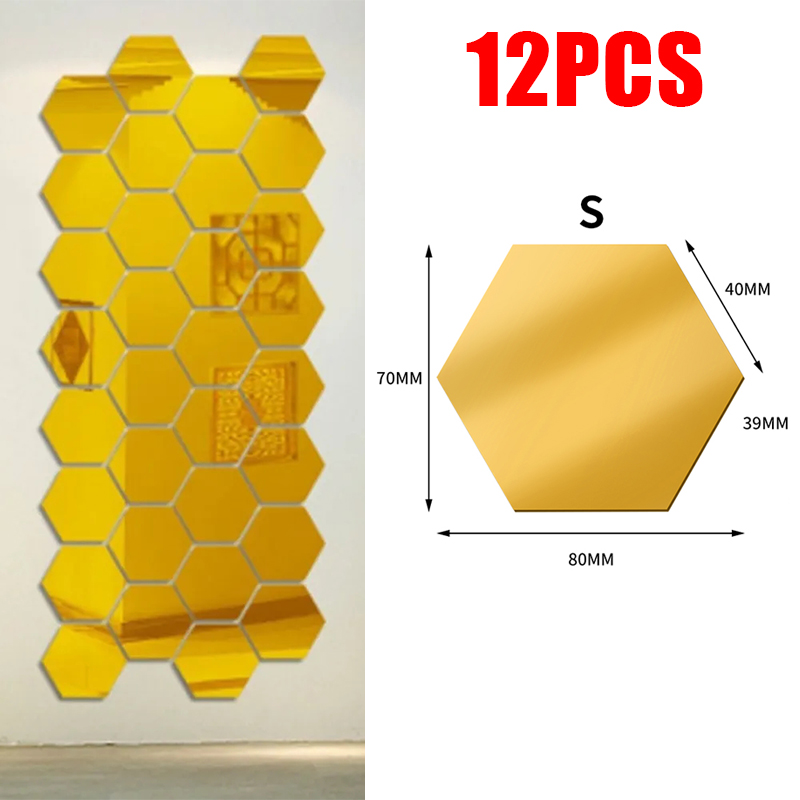 3D zeshoek spiegel muurstickers DIY muur spiegels sticker verwijderbare zelfklevende esthetische mozaïek tegels stickers woondecoratie: WHITE