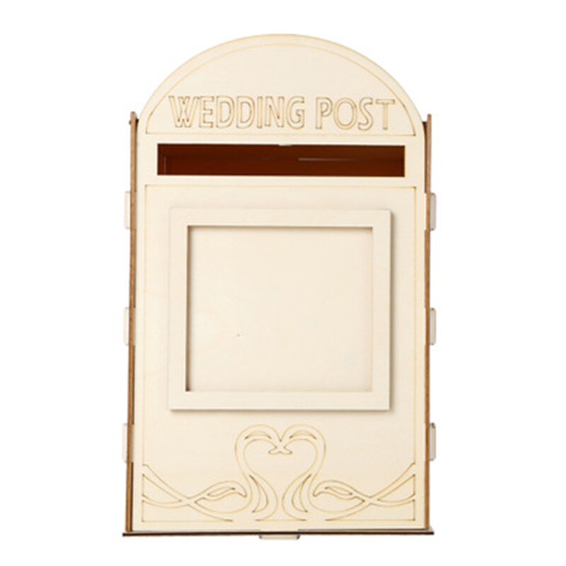 Wedding Card Box Carved With Love Plywood Bride Bridegroom Post Box With Lock 33.1*20.3*20.3Cm: 7