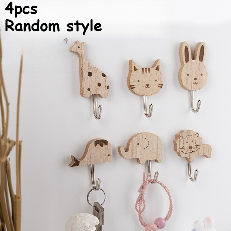 4 Stück hölzerne Haken in Tierform – wandmontierte Aufbewahrung für Mäntel, Handtücher, Schals, Taschen – Heimorganisation, Haken zum Aufhängen: Default Title