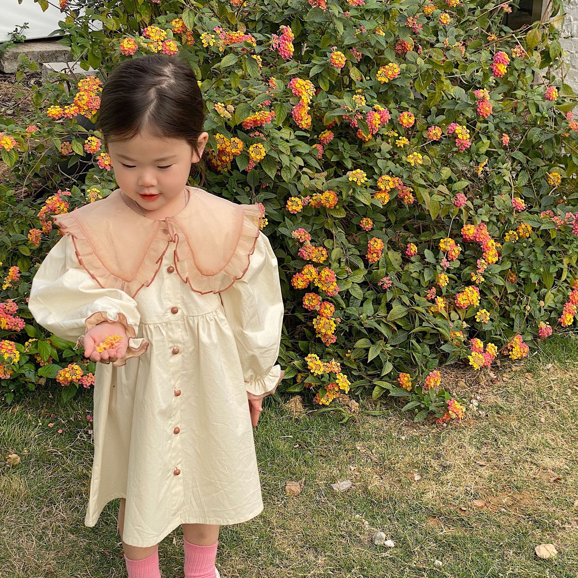 Robe coréenne pour enfants, vêtement d&#39;été à revers large, collection printemps 2022