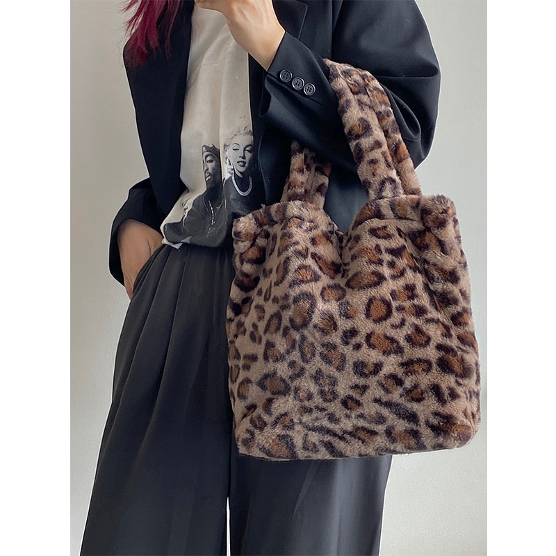 Sac à bandoulière léopard pour femme, grand sac à main en peluche, sac Messenger fourrure douce et chaude, hiver, nouveauté