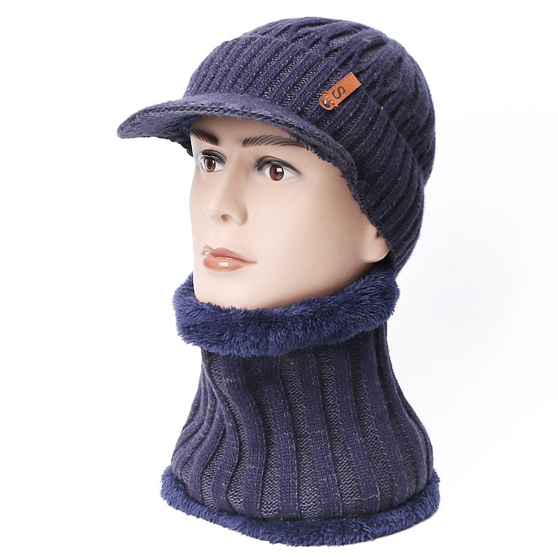 Conjunto de gorros y bufandas para hombre y mujer, gorros con ala, gorro de punto para mantener el calor, gorros de ganchillo para invierno: B