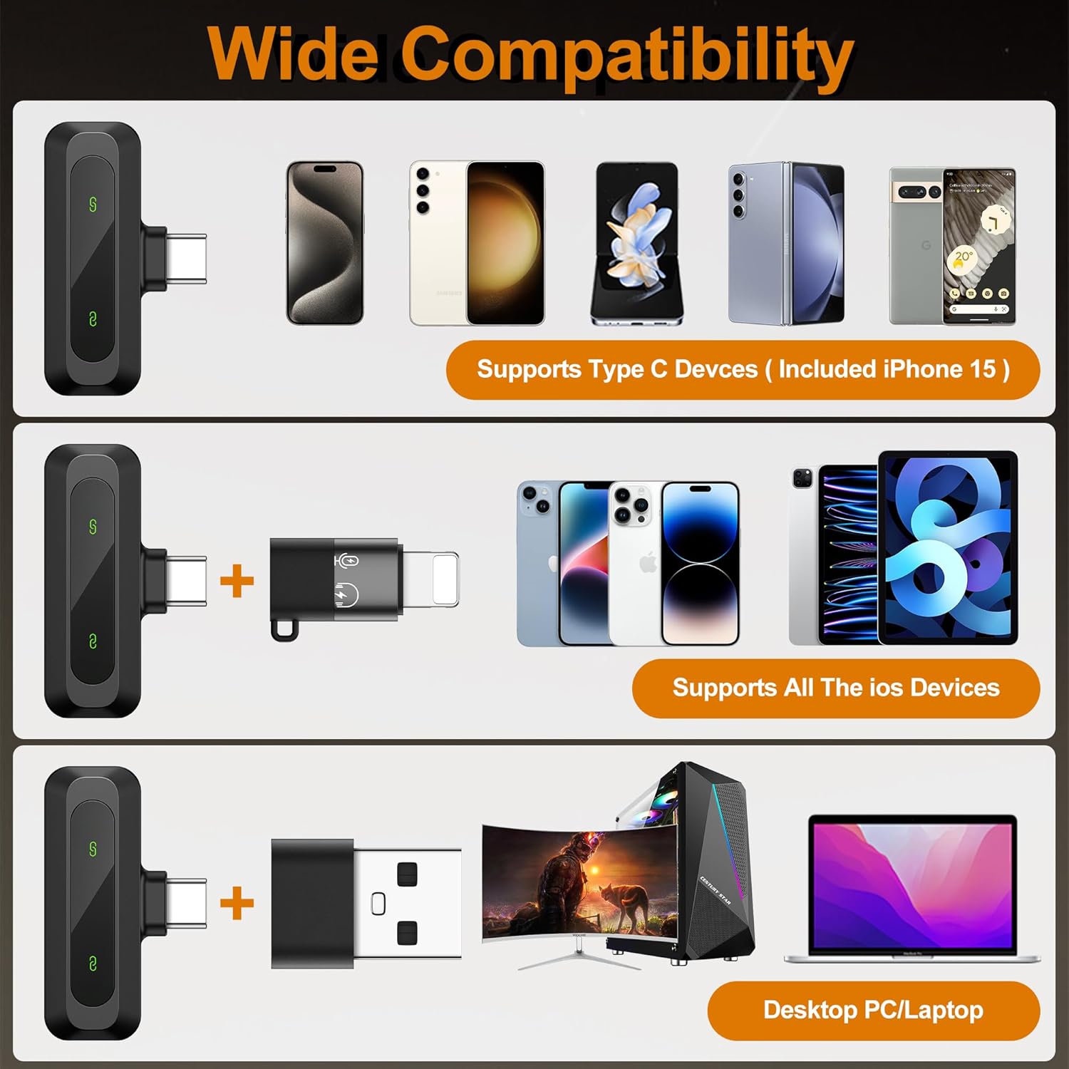 Microfono lavalier wireless per iphone, ipad, android, laptop, trasmissione in diretta, gioco, intervista, registrazione vlog, mini microfono