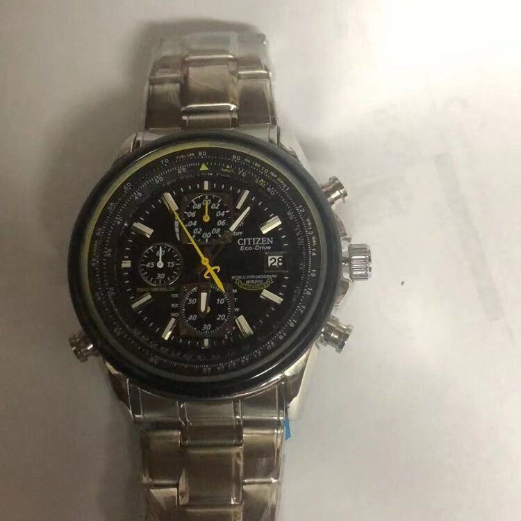 Heren Blue Angels World Chronograph Horloge Luxe Japan Quartz Horloges Business Paar Casual Staal/Lederen Band Horloge: 4 Button-Silverblack
