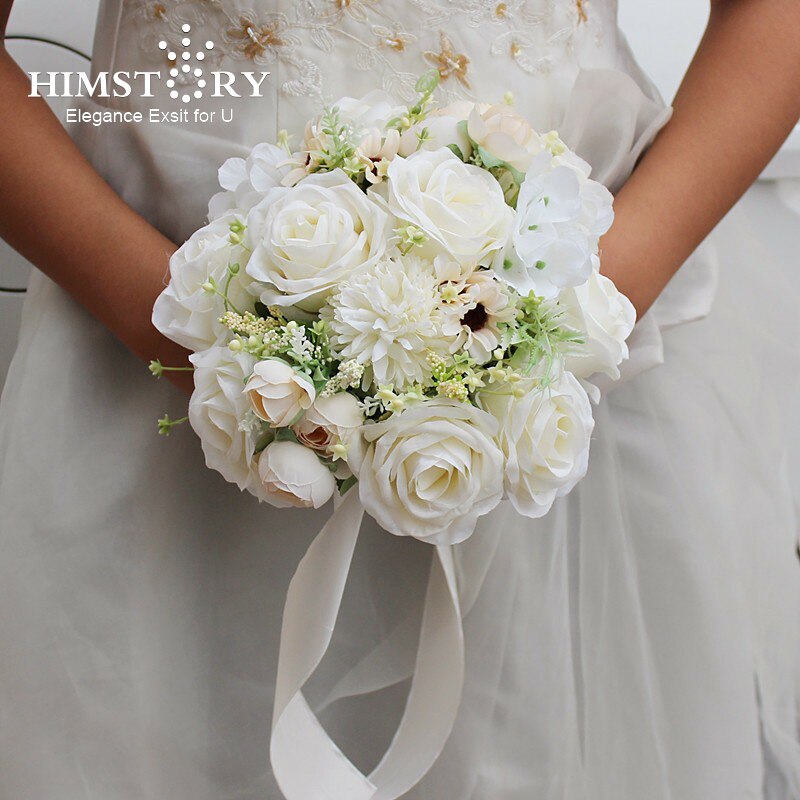 Himstory Wit Roze Bruidsboeket Da Sposa Kunstmatige Ramos De Novia Boda Pioen Romantische Rustieke Bruiloft Bloemen: Ivoor