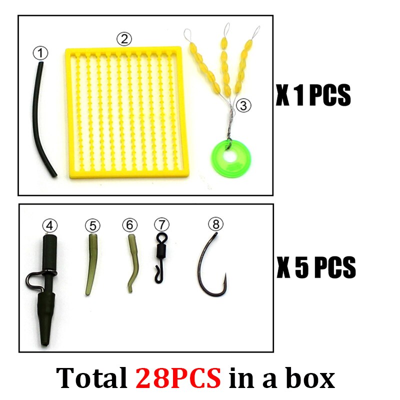  28PCS Carp Fishing Accessories Tackle Box Telflon Hook Combo Anti Tangle Sleeve QC Swivel line aligner Rig Ring for Carp Rig
