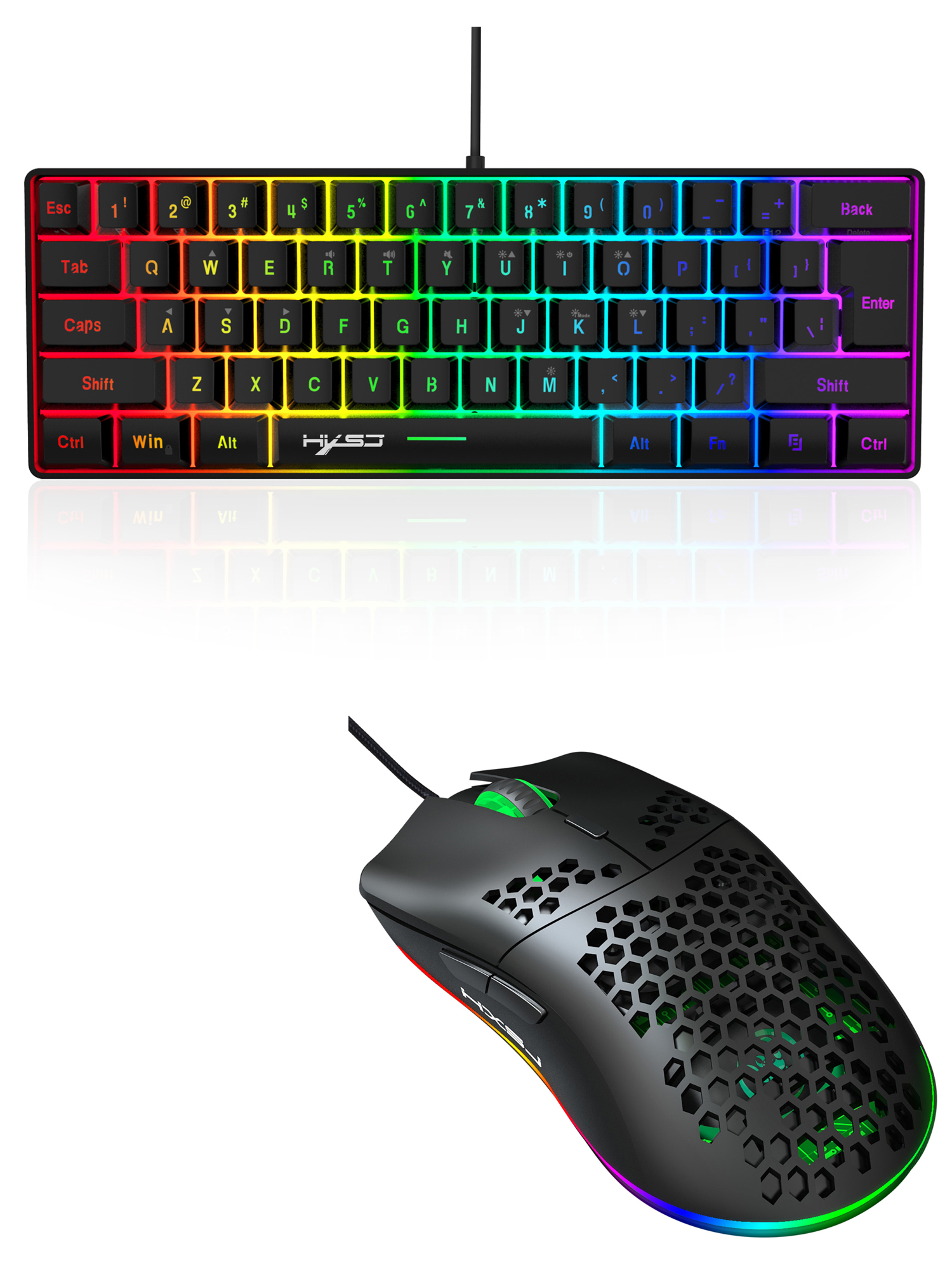 Gaming-Tastatur- und Maus-Kombination, Mini-kabelgebundene 61-Tastatur, RGB-Hintergrundbeleuchtung, 6400 CPI-Maus, Tastatur und Gaming-Maus für Box-PC-Lapt