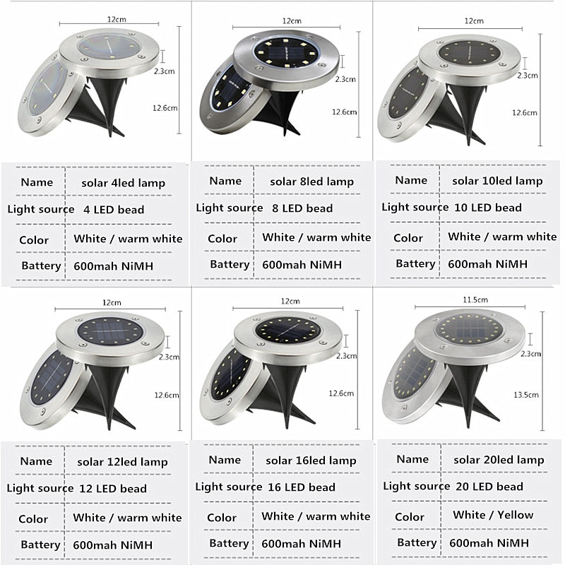 Resistente al agua IP65 4 8 12 16 20LED, luces subterránea solares de acero inoxidable, lámpara Solar enterrada para jardín al aire libre, luz de suelo