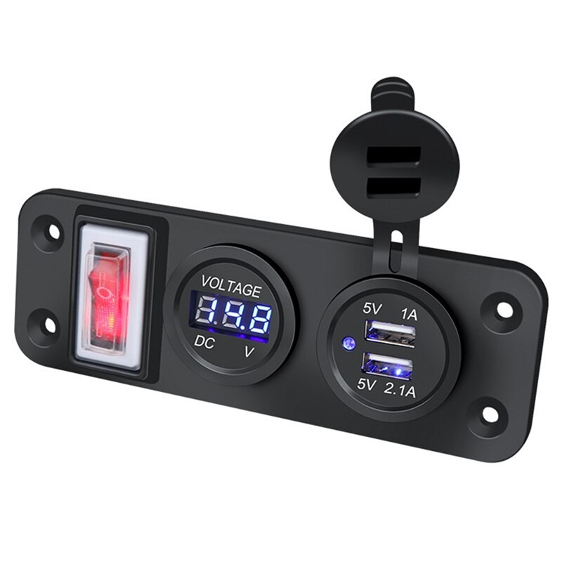 Panel de interruptor de 2 orificios, voltímetro, doble USB, lámpara única 3.1A, 12V, cargador, enchufe USB Dual para coche