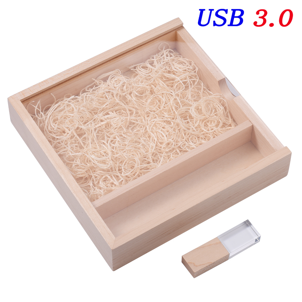 JASTER USB 3.0 Flash Drive Crystal walnut wood box Pen Drive Free custom logo Memory Stick Photography Wedding Pendrive 64G: green / 64GB