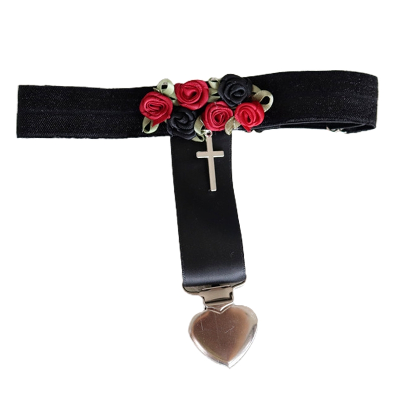 Thigh Garter Goth Heart Satin Garter Belt Lolita Garter Leg Loop Bands: Black