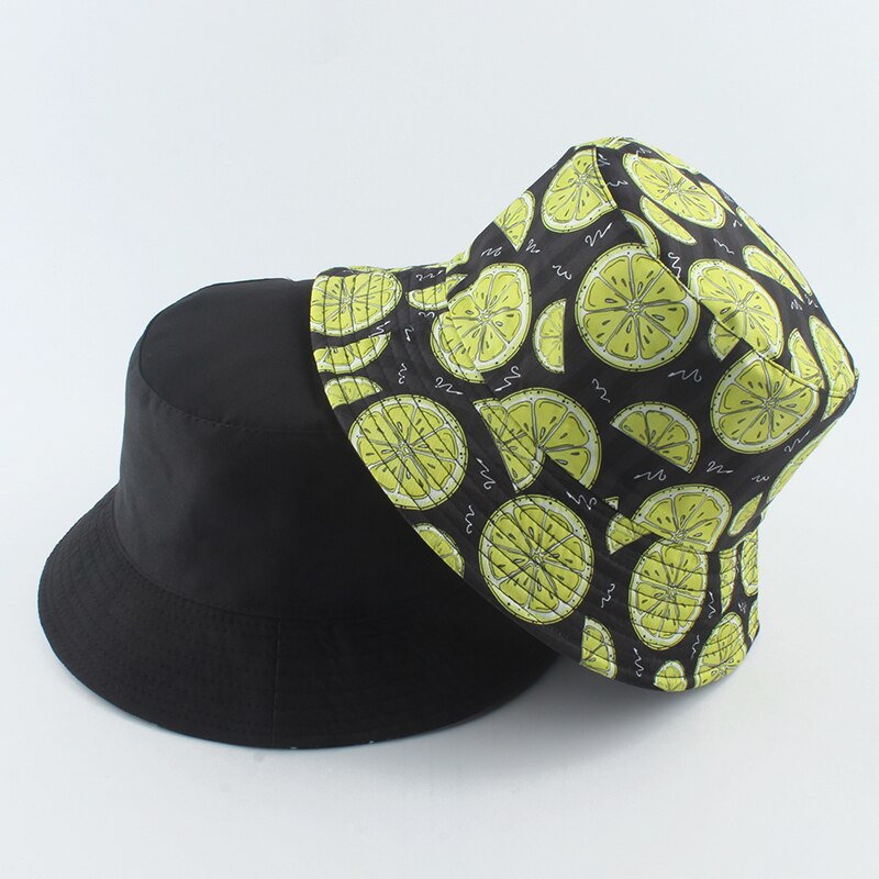 Bob Bucket Hats Men Women Summer Sun Cap Hip Hop Gorros Fruit Kiwi Apple Lemon Strawberry Print Reversible Fisherman Hat