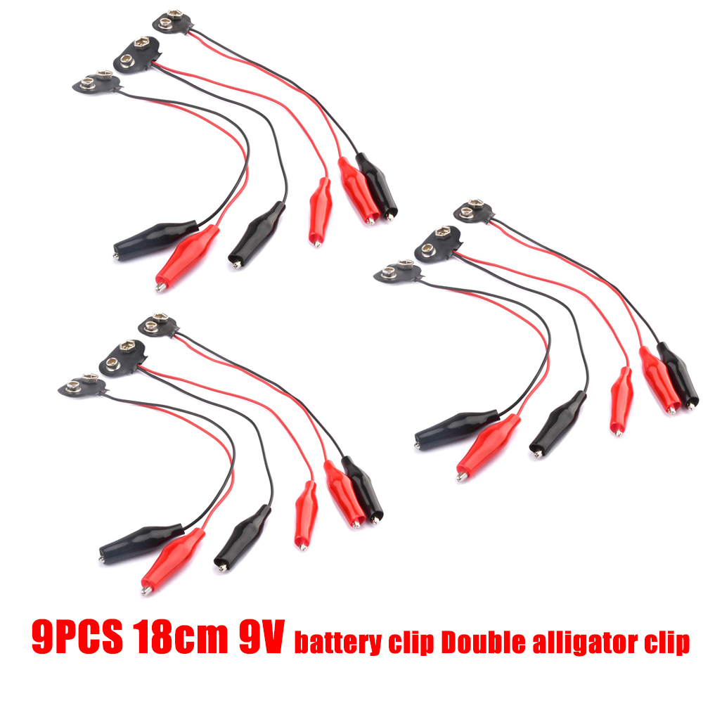 1/5/9/10 Uds. Clips de batería de 9V 10cm negro rojo 2 cables conector de conexión de Cable hebilla conector de Clip de batería de 9 voltios soporte de batería: Multicolor