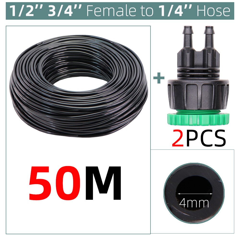 10-100M 4/7mm Garden Watering PVC Hose Pipe Micro Irrigation Tubing Sprinkler w/ 1/2'' &amp; 3/4'' 2-Way Barbed Outlets Connector: G