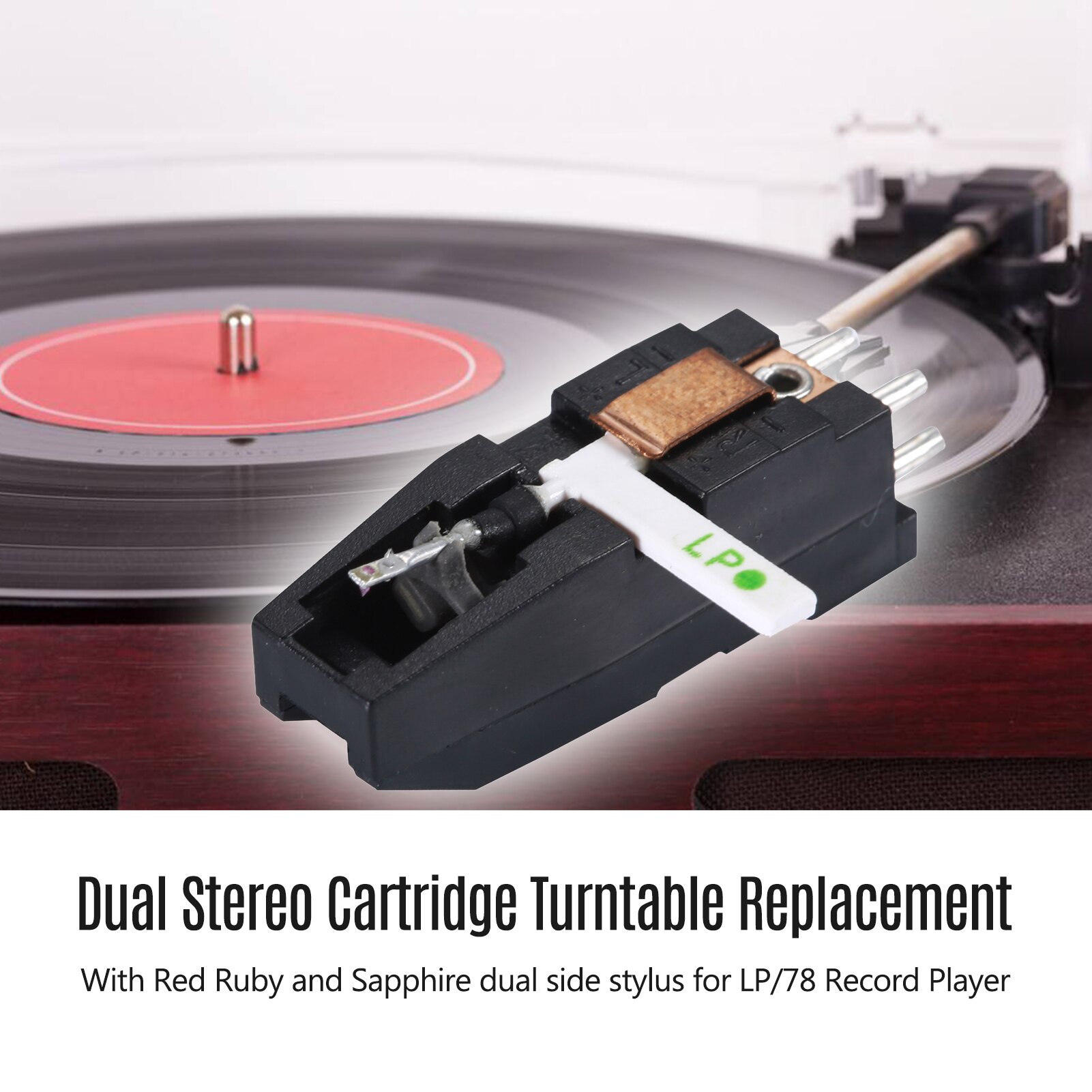 Drejeskive fonograf dobbelt stereo patron med rød dobbelt side stylus nål til lp /78 vinylpladespiller tilbehør udskiftning