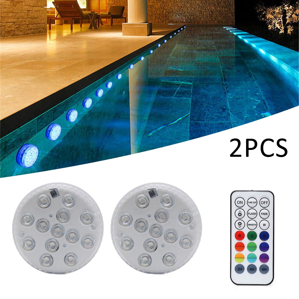 Magnet Suction Cup Function Swimming Pool Decor Lamp RGB 13LED Submersible Light Waterproof Outdoor Underwater Night Lamp: 2PCS