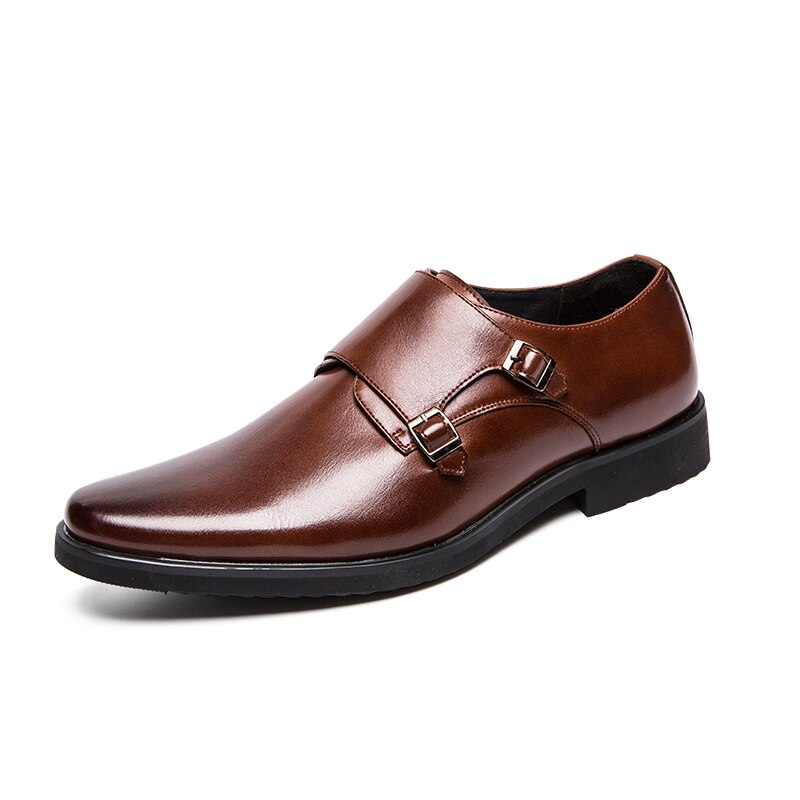 Zapatos de cuero con correa de monje para Hombre, mocasines informales sin cordones, calzado Formal de negocios: A1 / 10