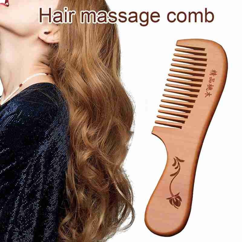 Naturligt trä bred tand hår kam naturligt sandelträ handgjord massage skönhet hårvård 18cm trä kam blomtryck