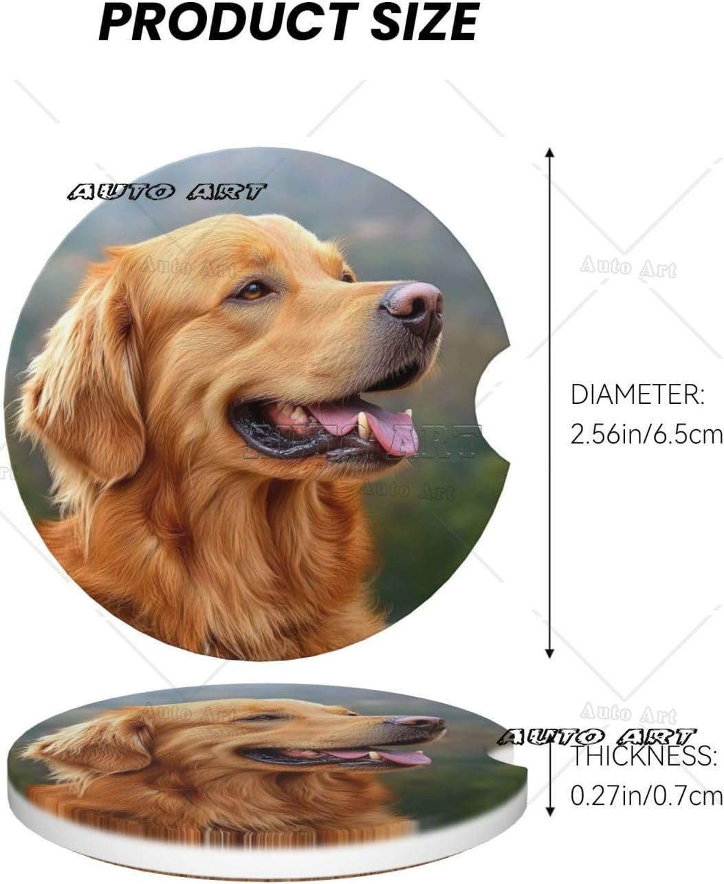 2 Pack Golden Retriever Dog Print Car Cup Holder Coaster Anti Slip Insert Absorbent Ceramic Car Coaster Cute Car Assecories