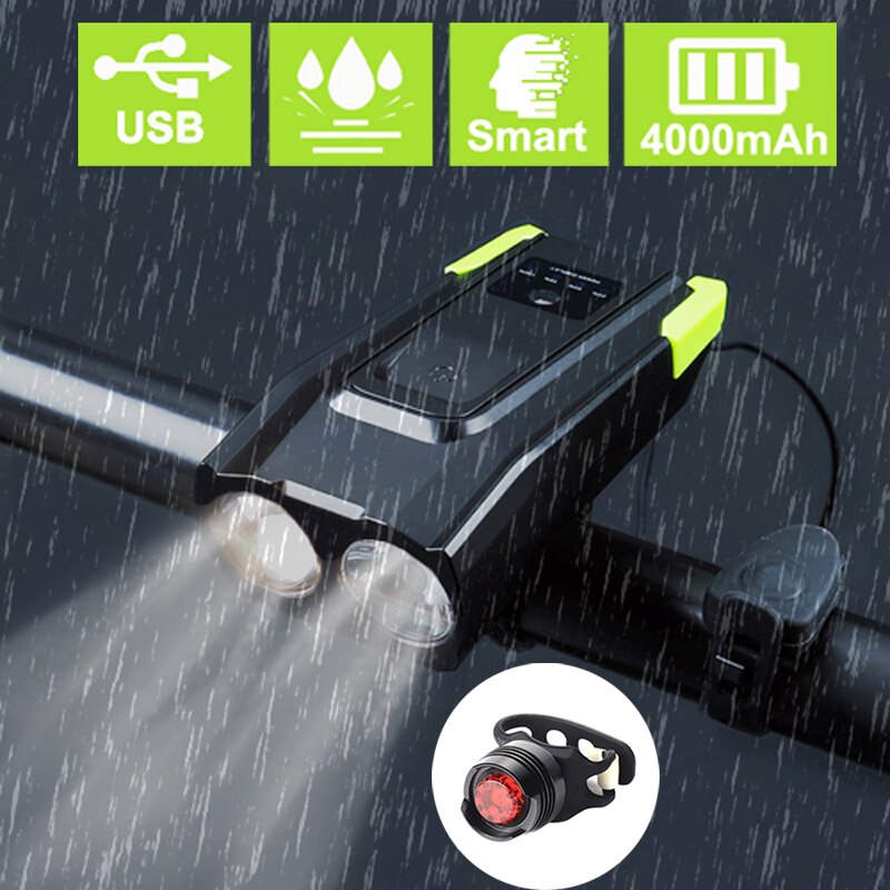 4000 mAh Wasserdichte Fahrrad Licht Mit Horn USB Aufladbare 800 Lumen LED Licht Für Fahrrad Radfahren Vorderseite Lampe Fahrrad Zubehör