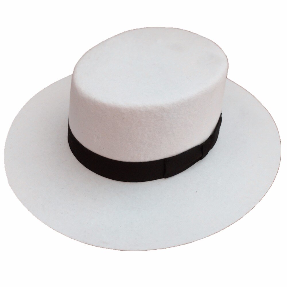 Wit Panama Wol Schipper Porkpie Platte Top Kroon Fedora Hoed Voor Vrouwen