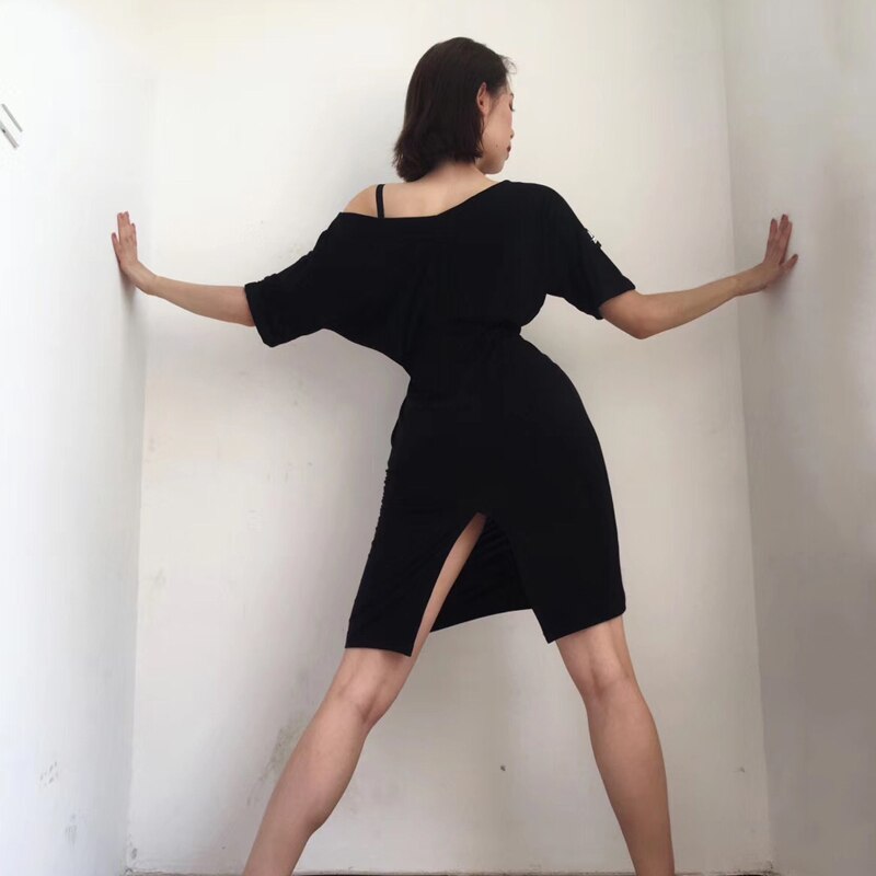 las nuevas mujeres baile latino vestido negro Salsa baile latino vestido Latino vestido de baile de competición rendimiento bailando ropa DQS5201