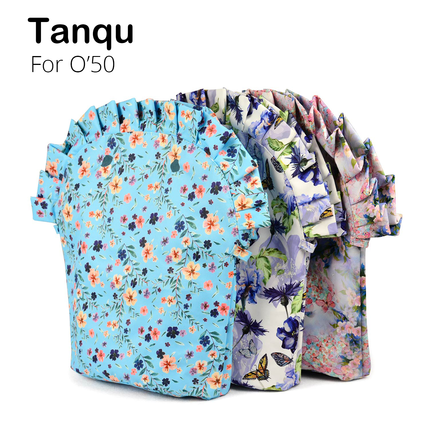 TANQU Floral Frill Pleat Lining Zipper Pocket for Obag 50 composite cloth Insert with Inner Waterproof Coating for O Bag 50