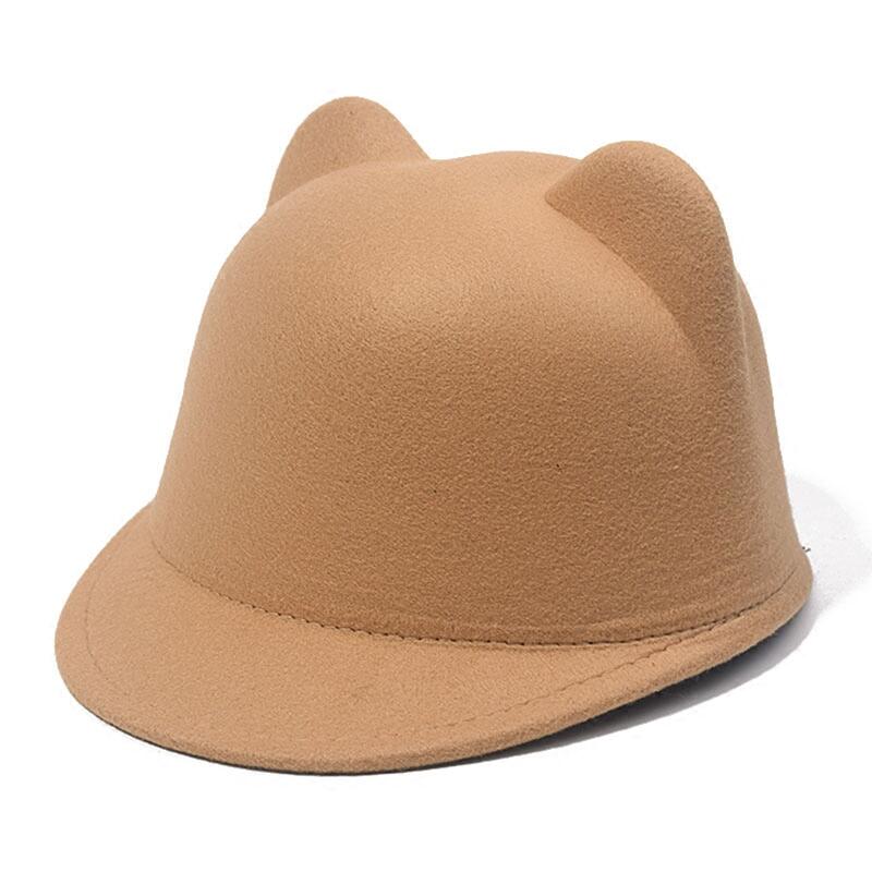 SUOGRY Mother daughter felt fedora hat child adult solid color cat ears short brim hat for women men equestrian knight caps