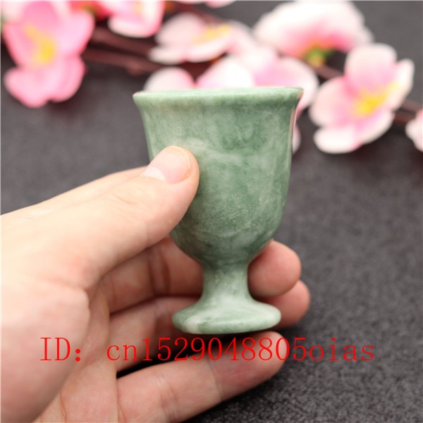 2Pcs Natural White Green Jade Wine Glass Chinese Style Cup Crafts Tea Healthy Energy Appliances