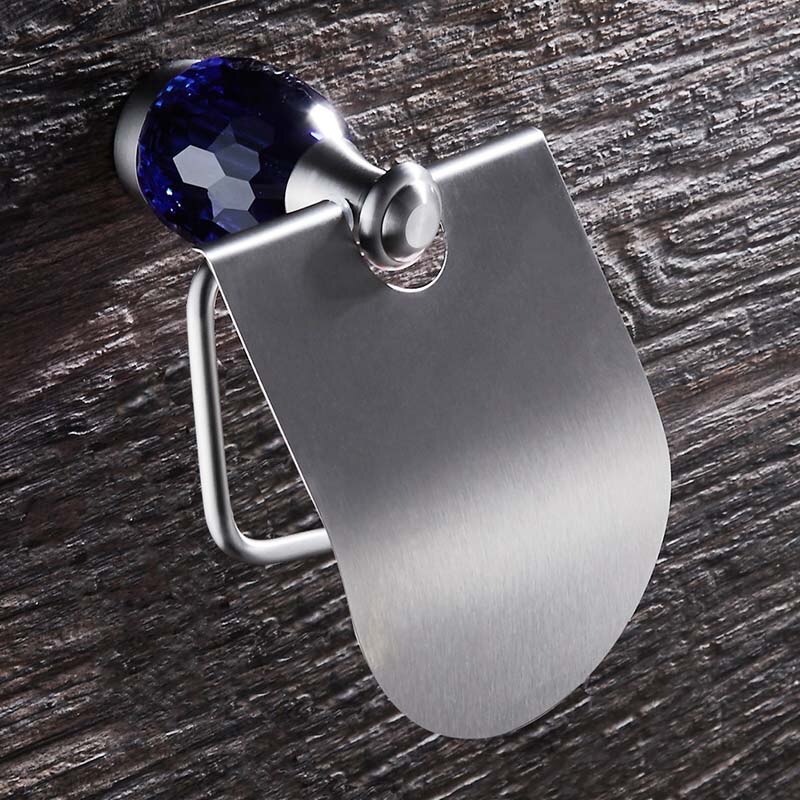 WEYUU Blue Crystal Bathroom Accessories Towel Bars ,Soap Basket,Robe Hooks,Towel Ring Stainless Steel Bathrooms Hardware Sets: Toilet Paper Holder