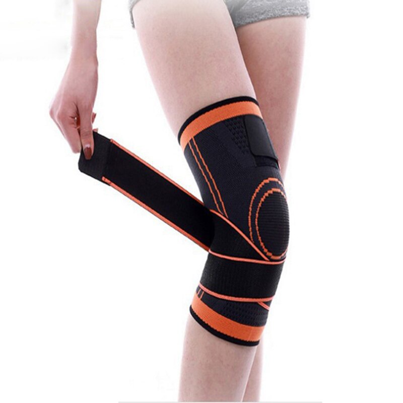 Newly Outdoor Sports Knee Compression Brace for Men Women Non Slip Sleeve with Straps Breathable Knit Kneepad CLA88: Orange / M