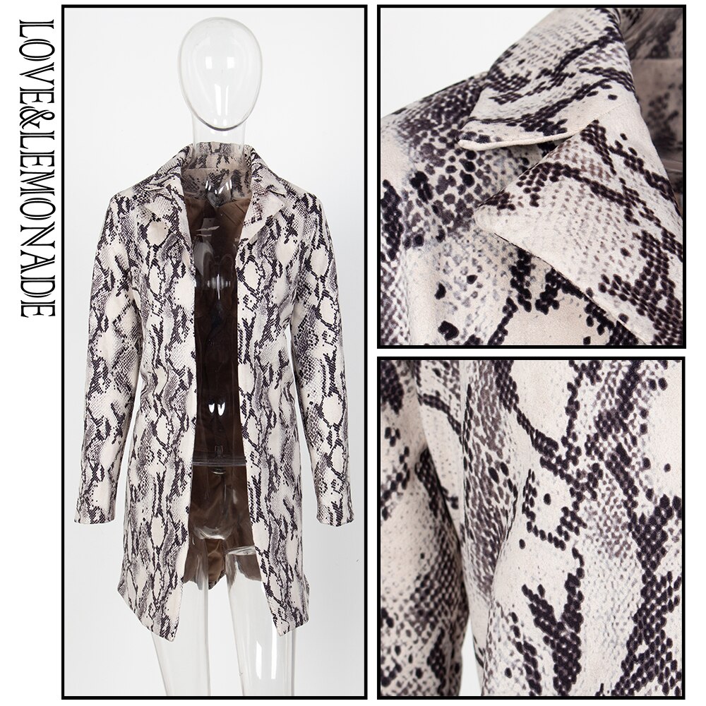 LOVE & LEMONADE Grey Snake Pattern Lapels Straight Jacket LM81603T
