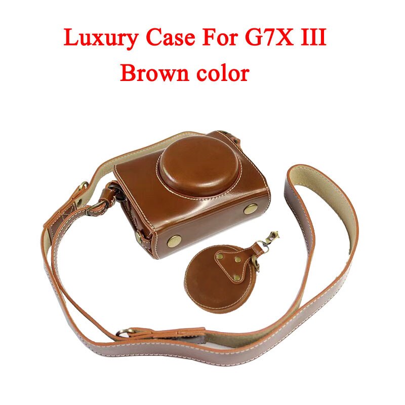 Pu Leather Camera Case Bag For Canon Powershot G7X mark 2 G7X II G7X2 G7XIII G7X III G7X Mark 3 luxury Camera Cover With Strap: Luxury G7X III Brown