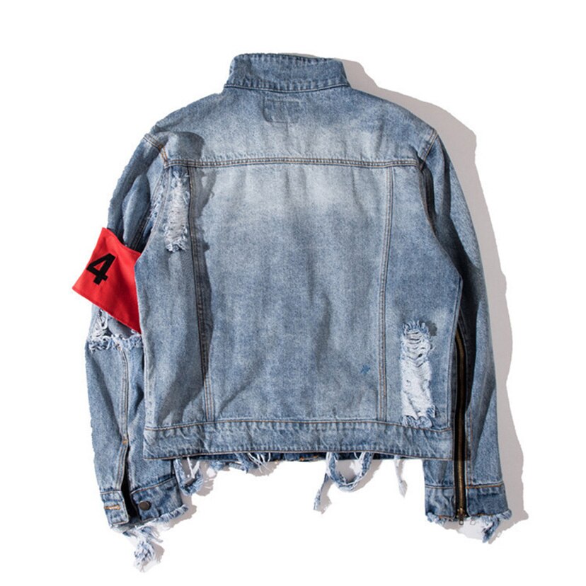 Vintage 424 Veste en Jean Hommes Déchiré Trous Lavé Coton Automne Manteaux Homme Décontracté Vestes en Jean Cowboy Classique Homme MSW013