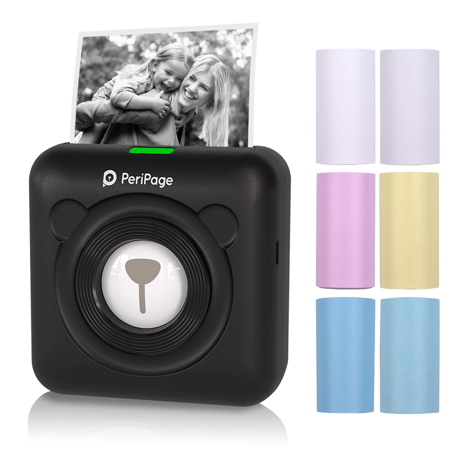 Peripage A6 304DPI Mini Photo BT Printer Pocket Photo Printer Marker with 6 rolls paper For Mobile phone Android and iOS: black