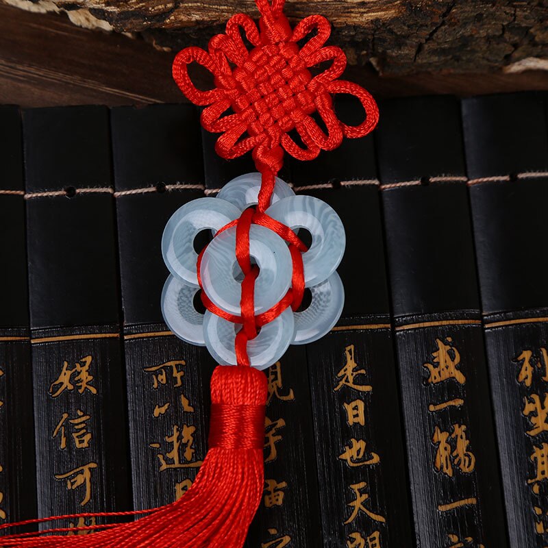 10 Pcs Polyester Chinese Knopen Knopen Lucky Amulet Jade Coin Kwastje China Stijl Fringe Trim Hanger Decoratie voor Thuis