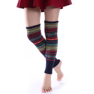 2022 Winter Over Knie Lange Knit Cover Haak Vrouwen Beenwarmers Legging Warme Gestreepte Kerst Pierna Mujer Dij Beenwarmers: 5