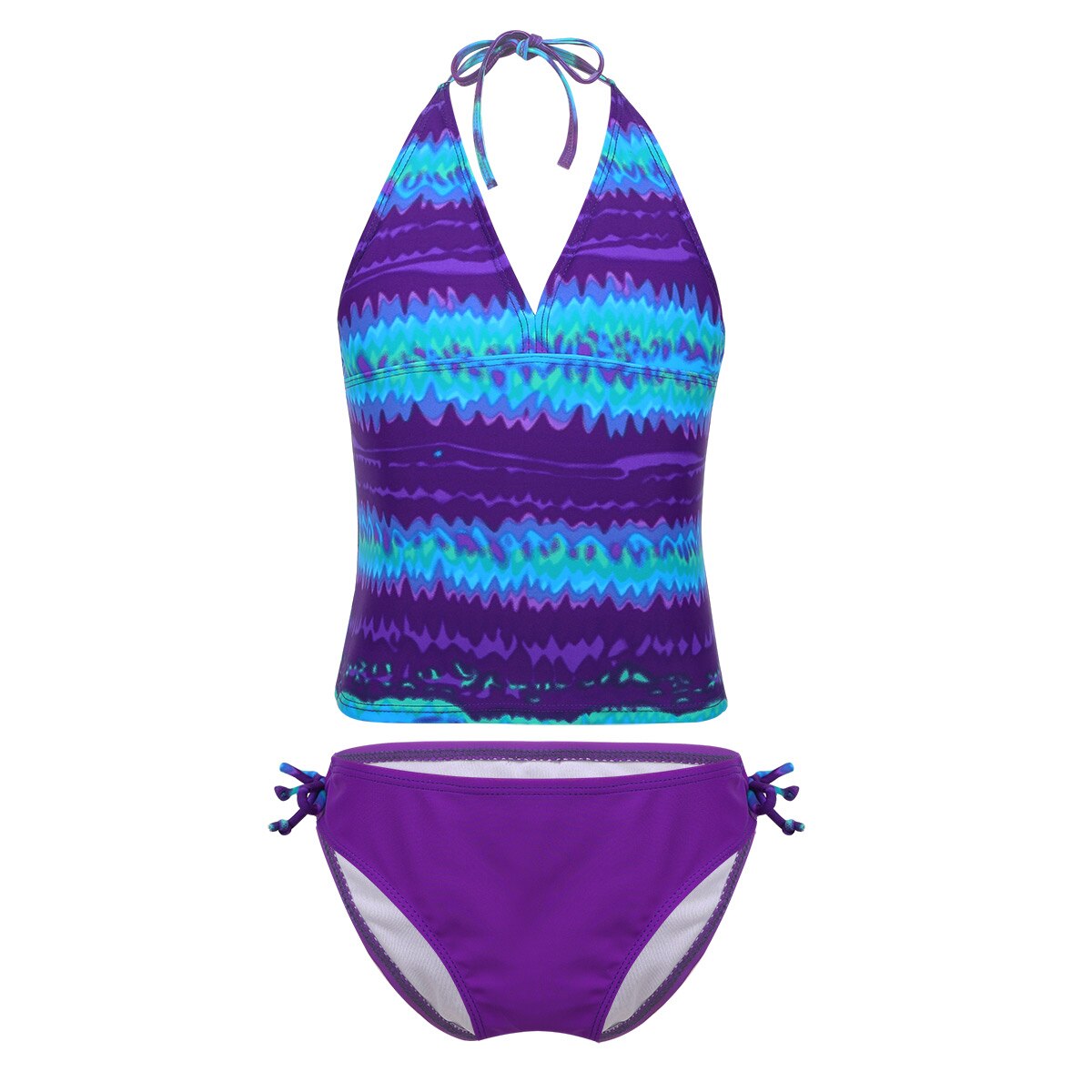 Freebily Kids Teens Tweedelige Tankini Badpak Kinderen Meisjes Mambo Tie-Dye Zwemmen Tops Slips Bikini Badpak suits: Purple / 16